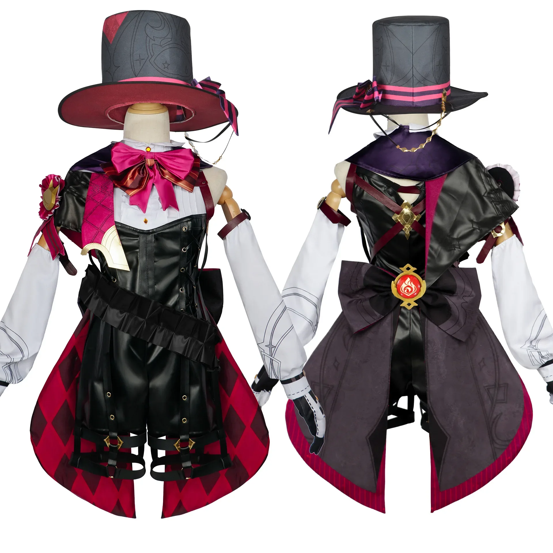 

Lyney Cosplay Genshin Impact Costume Wig Fontaine Lyney Leather Magician Uniform Short Hair Glove Twins Halloween Carnival Game