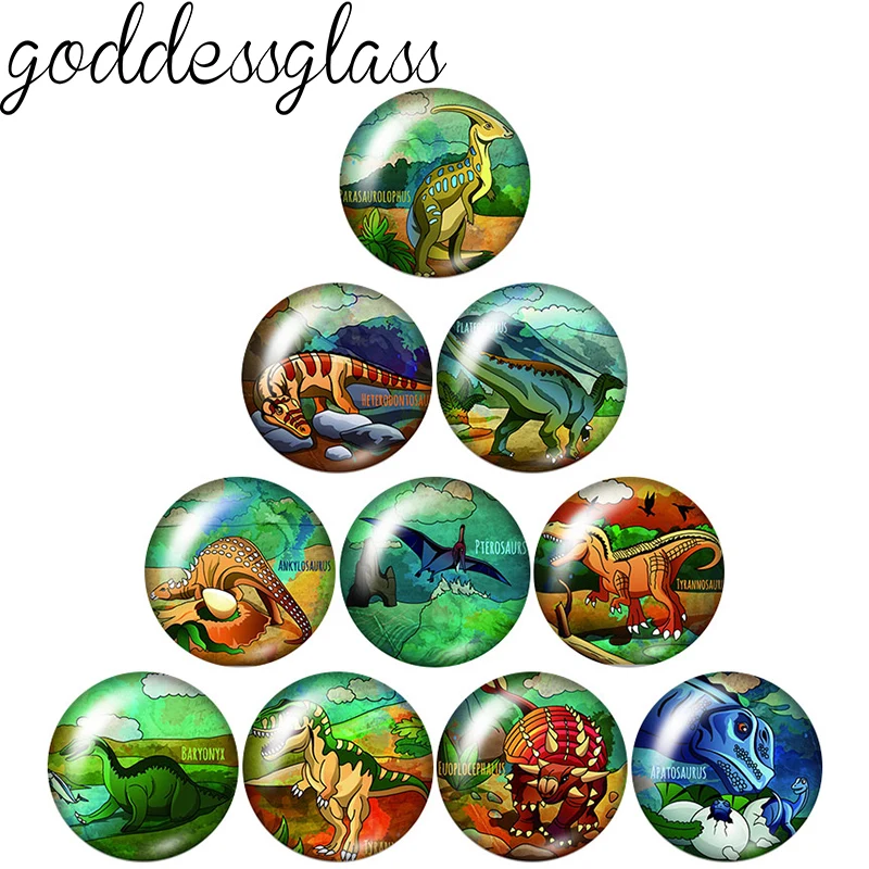 

New Cartoon Dinosaur 10pcs mix 12mm/18mm/20mm/25mm Round photo glass cabochon demo flat back Making findings