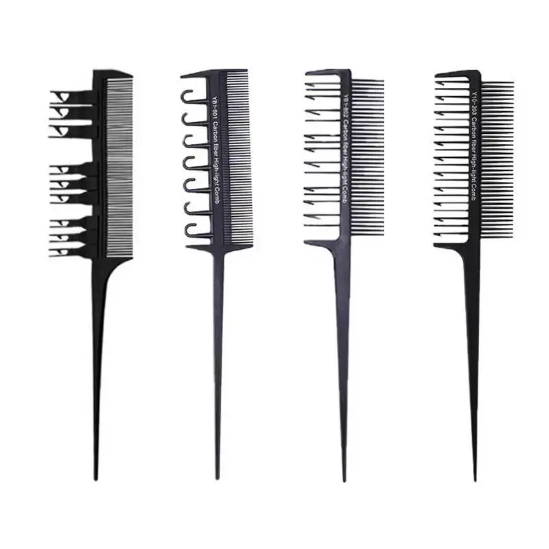 4 Style Professional Hair Dyeing Highlight Hair Brush Double-Sided Hook Rat Tail Comb Barber Hairdressing Comb Hair Styling Tool 2