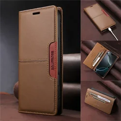Magnetic Leather Anti-theft Wallet Phone Case with Card Holder and Flip Cover for Note 14 4G (L-164mm) (Brown)