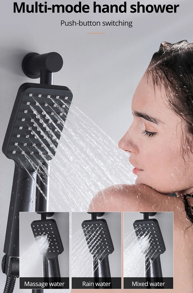 Description Picture 6 of itemhm Modern Ceiling LED Shower System Bathroom Thermostatic Rain Showerhead  With Slide Bar Black Faucets Set