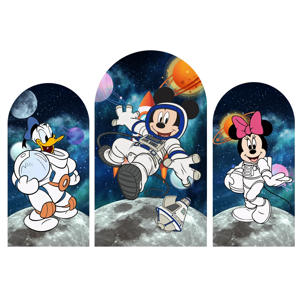 

Universe Astronaut Mickey Minnie Mouse Donald Duck Arch Backdrop Cover Outer Space Starry Sky Chiara Wall Backgrounds Doubleside