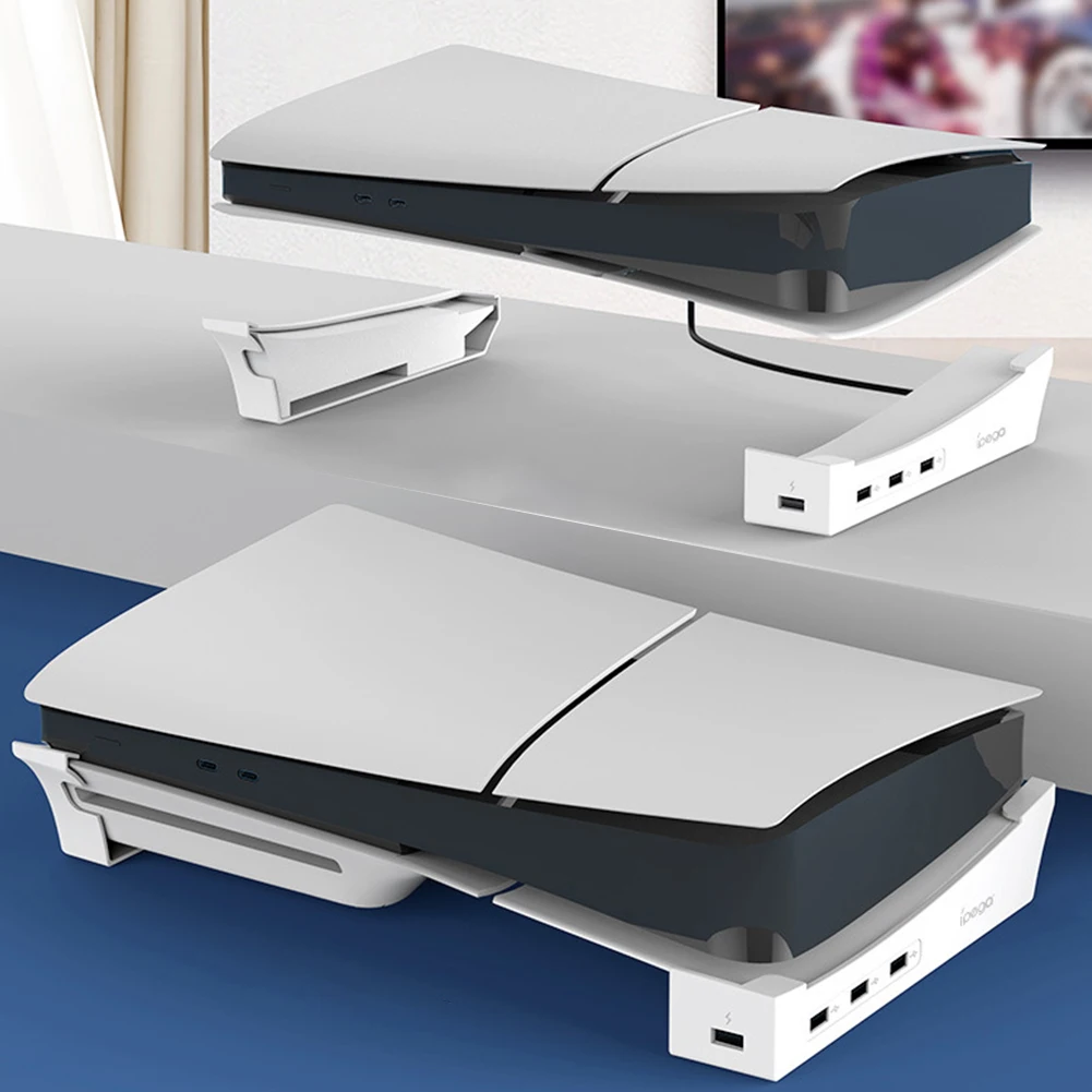 PS5 슬림 수평 거치대, 허브 브래킷 스탠드 포함, 플레이스테이션 5 슬림 디스크 및 디지털 에디션용, USB 2.0 포트 4 개