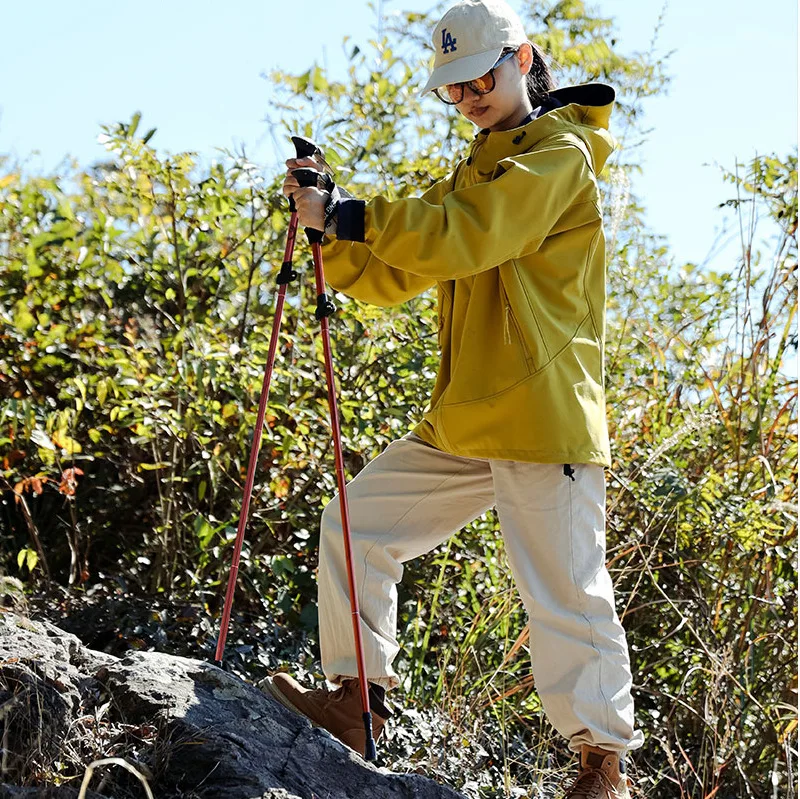 Collapsible Carbon Trekking Pole Lightweight Tactical Walking Stick Cork Handle Adjustable Hiking Camping Outdoor Activities