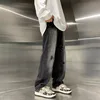 Four Seasons Men's Vintage Straight Wide Leg Casual Denim Trousers Loose Hole Patch Black Jeans Pants Male  Men's Streetwear 3