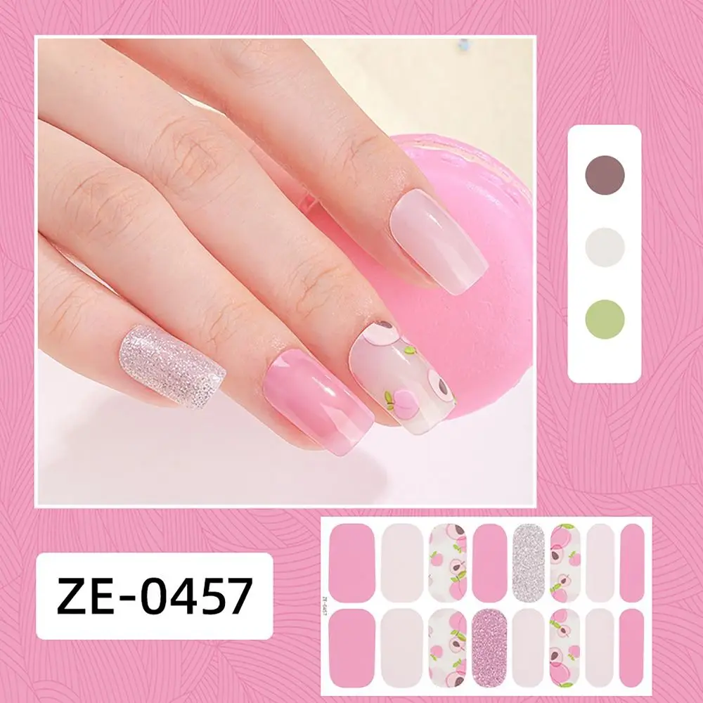 

4sets Gradient Colors Semi Cured Gel Nail Stickers 16 Strips French Nail Art Gel Full Nail Wraps Glittering Nail Art Stickers