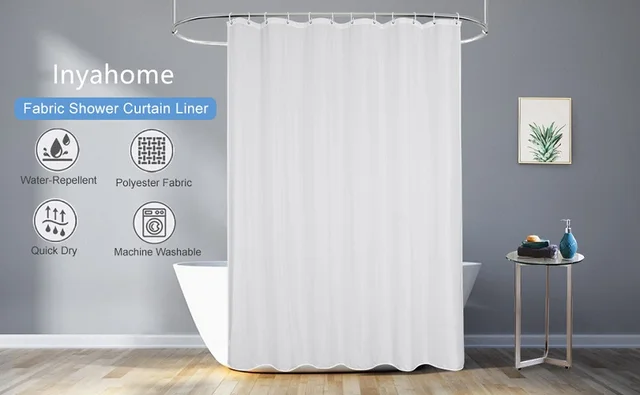 Inyahome – Rideau De Douche En Tissu Polyester Blanc, Résistant À