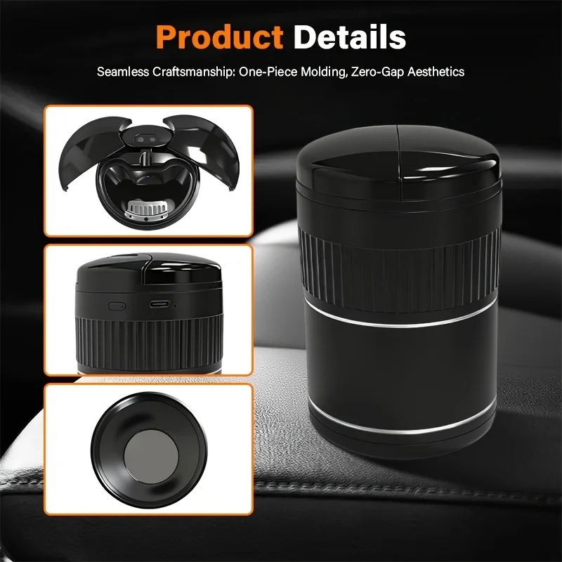 Smart Car Ashtray Auto-Open Infrared Sensor One-Touch Open/Close Lid Metal Inner Cup Holder Auto Accessories for Men Gifts