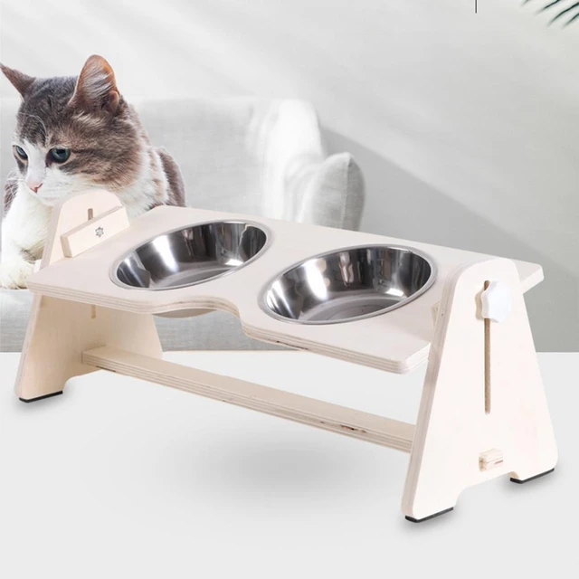 Wooden Cat Bowl Stand