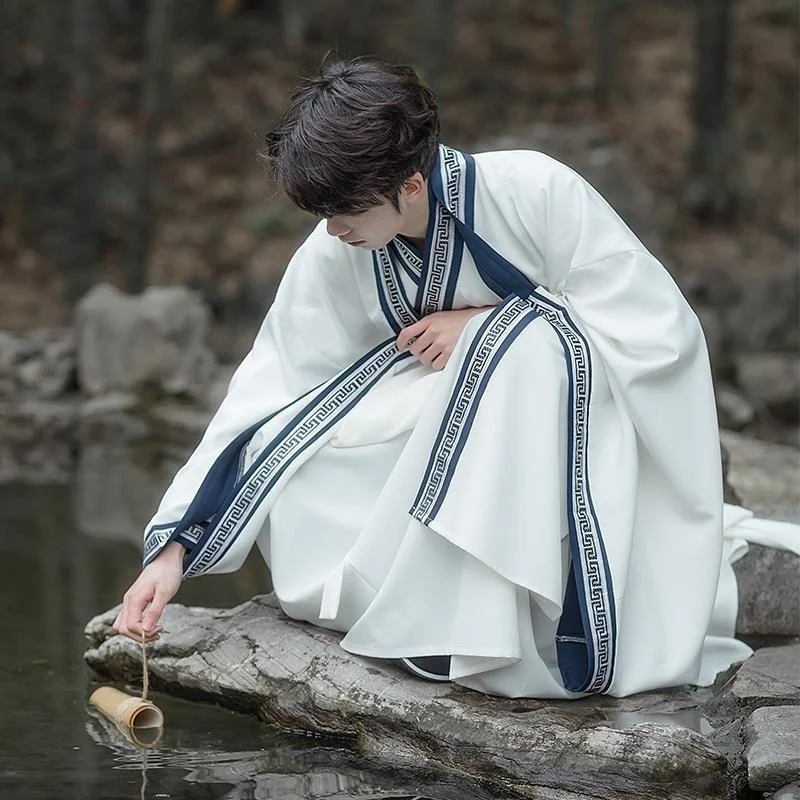 

Men Hanfu Adult Traditional Chinese Clothing Folk Dance Ancient Costume Stage Performance Dress Cross Collar Festival Outfit