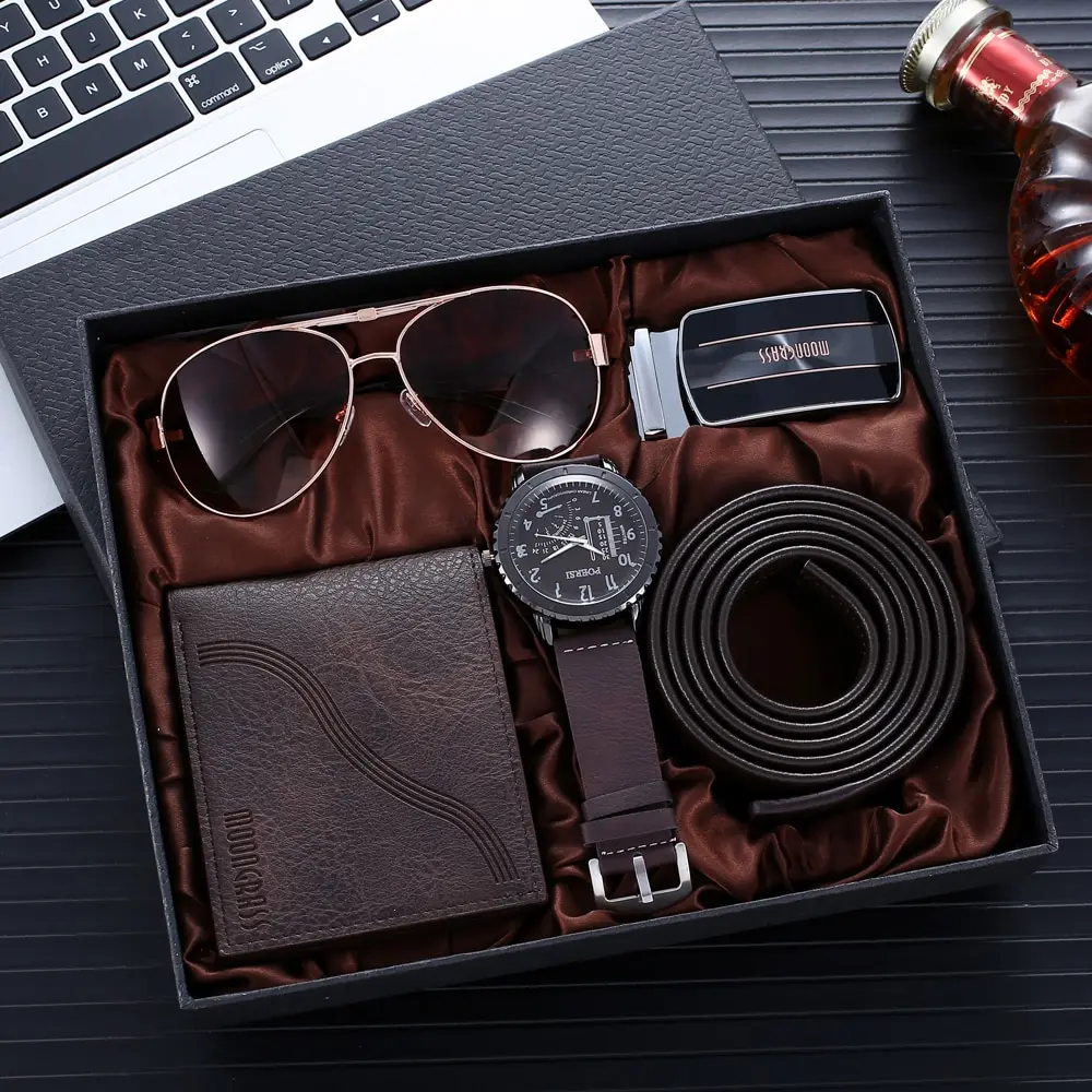 4pcs Men Fathers Day Gift Box Creative Watch Aautomatic Buckle Belt Purse Sunglasses Creative Holiday Birthday Company Prize Set truman the pulitzer prize biography