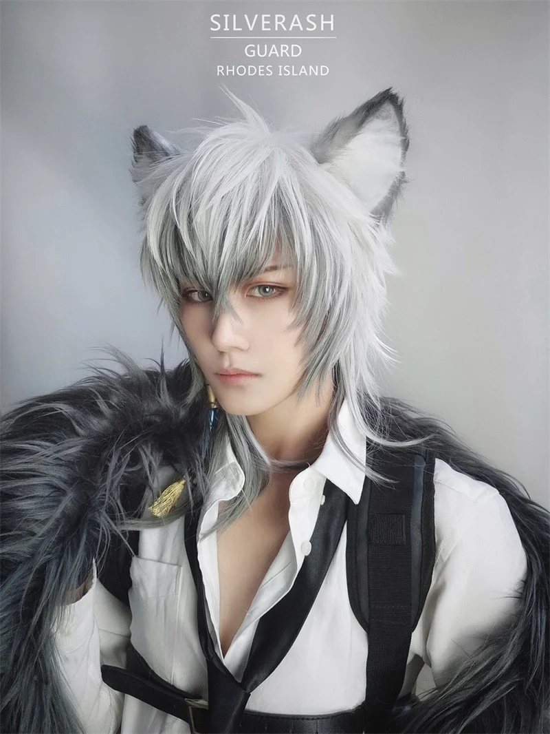 

Game Arknights Enciodas Silverash Cosplay Wig White Gray Gradient Cosplay Hair Just Wig