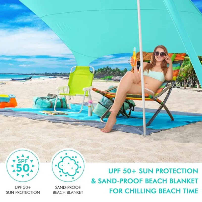 Family Beach Awning Outdoor Beach Tent Windproof Canopy Large Sun Shelter Camping Shades Tents Folding Awnings