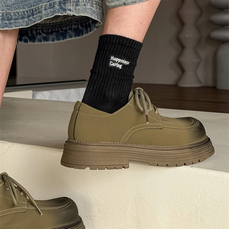 Men's Minimalist Leather Shoes With Thick Sole For Outdoor Work_voghion.com