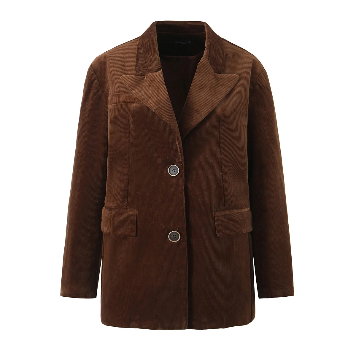 Maillard Style Coffee Notched Corduroy Blazer High Waist Front Slit Package Hips Skirt Suits 2 Pieces 1 Set