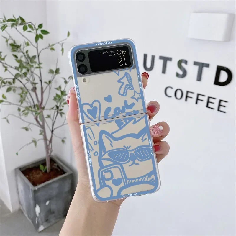 Funny Cartoon Dog and Cat Clear Folding Phone Case - Couple Design Hard PC Cover