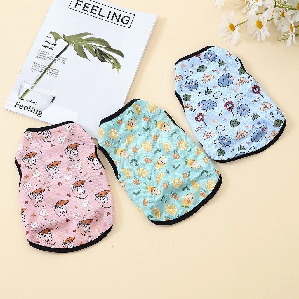 Cartoon Cute Pet Dog Costume Print Dog Sweatshirt Breathable Chihuahua Teddy Tank Top XS-2XL dog clothes