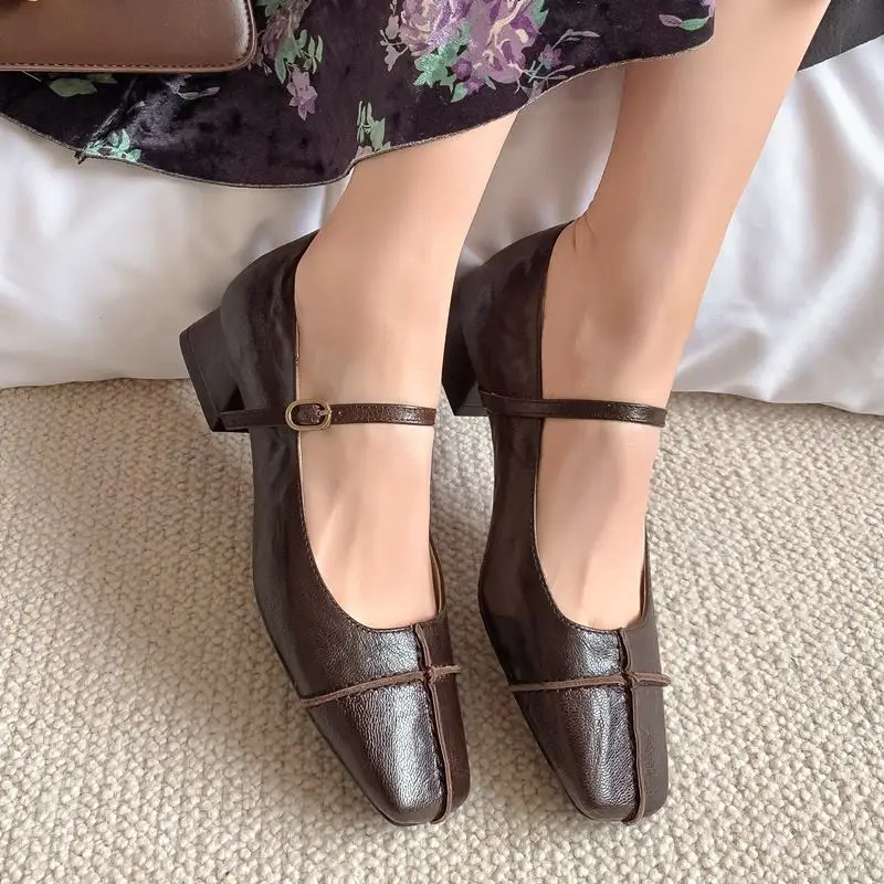 

2024 New Arrival Genuine Leather Women Heels Shoes High-End Splicing Design Fashion Girls High Heel Shoes Four Seasons Shoes