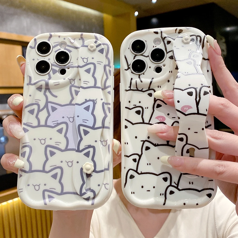 Cat Design Wrist Strap Phone Holder Case