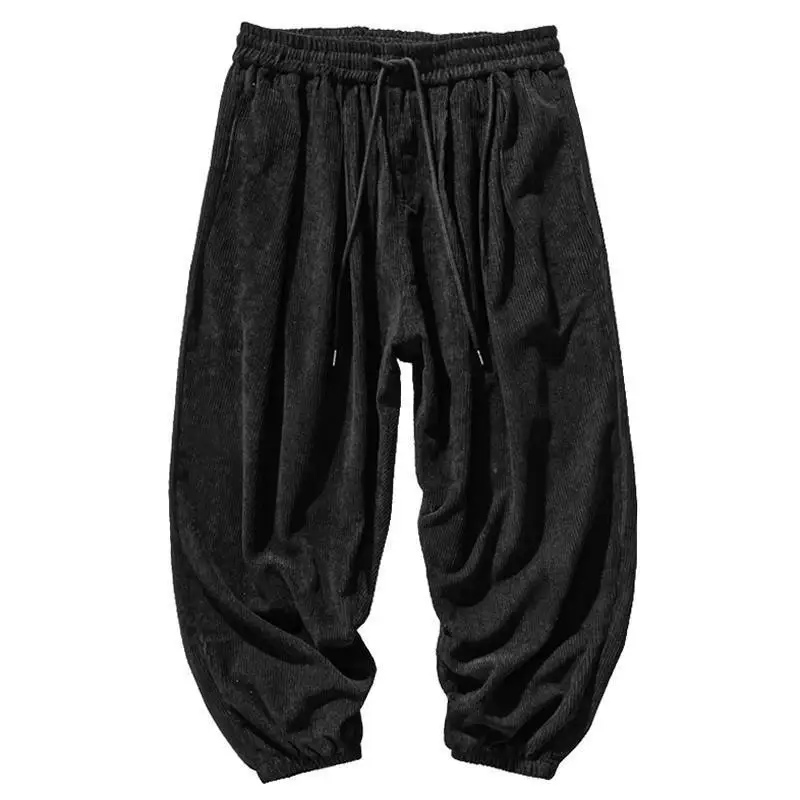 Chinese Wind Lantern Core Plush Casual Pants for Men, Loose and Fat Plus Size, Kid Tie Feet Trendy Brand Wide Leg