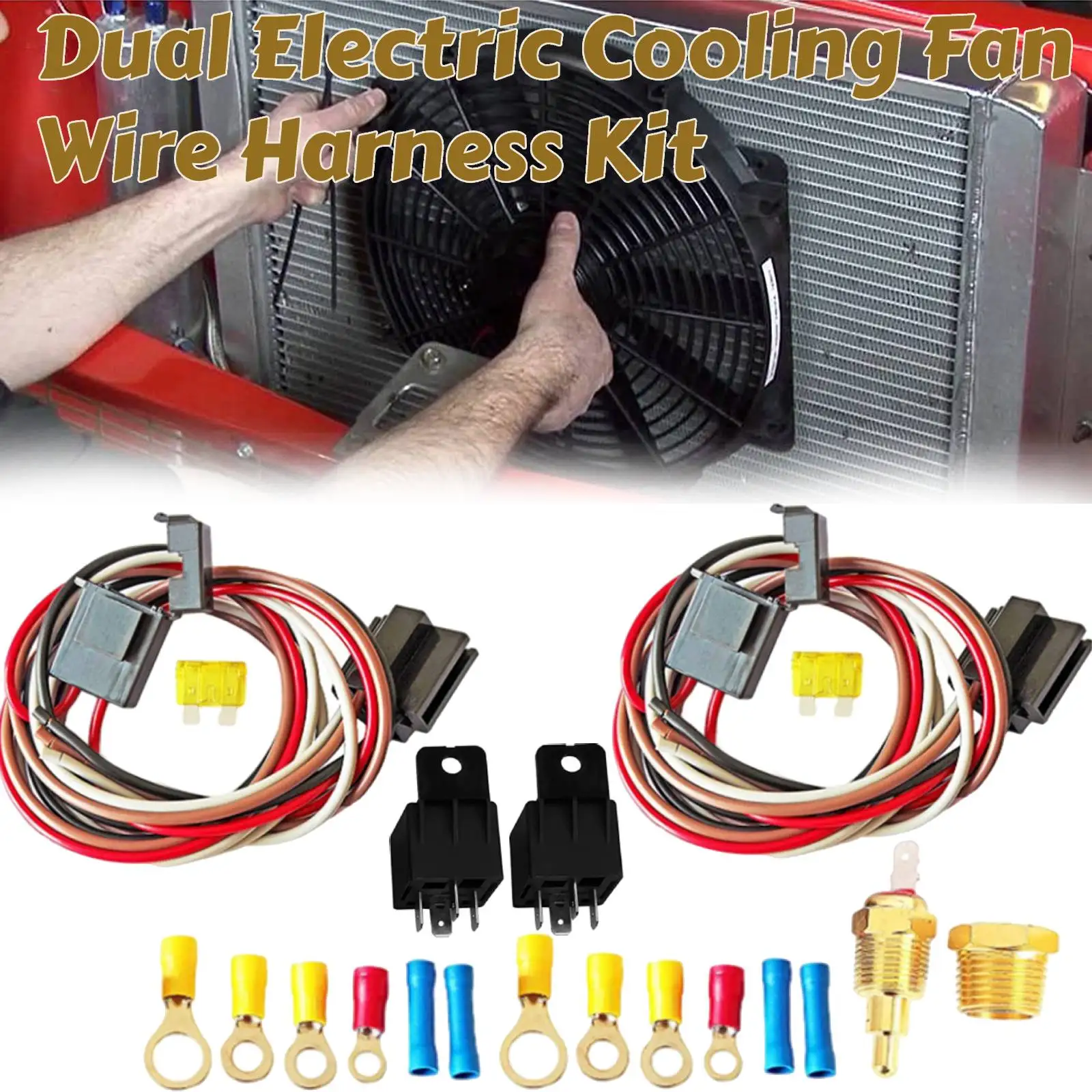 40 Amp Dual Electric Fan Wiring Kit Relay Kit Cooling Harness for Car