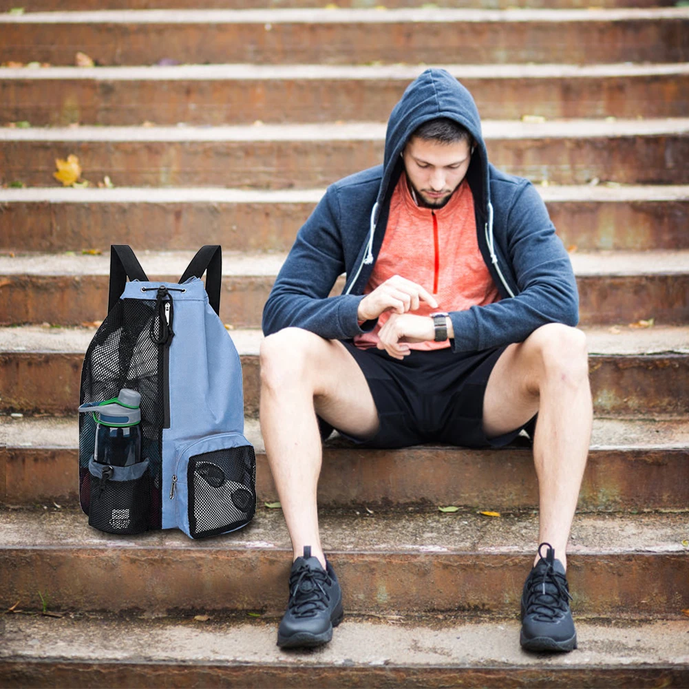 Mesh Drawstring Backpack Swimming Sports Bag Lightweight Swim Backpack Waterproof Adjustable Strap for Travel Sports