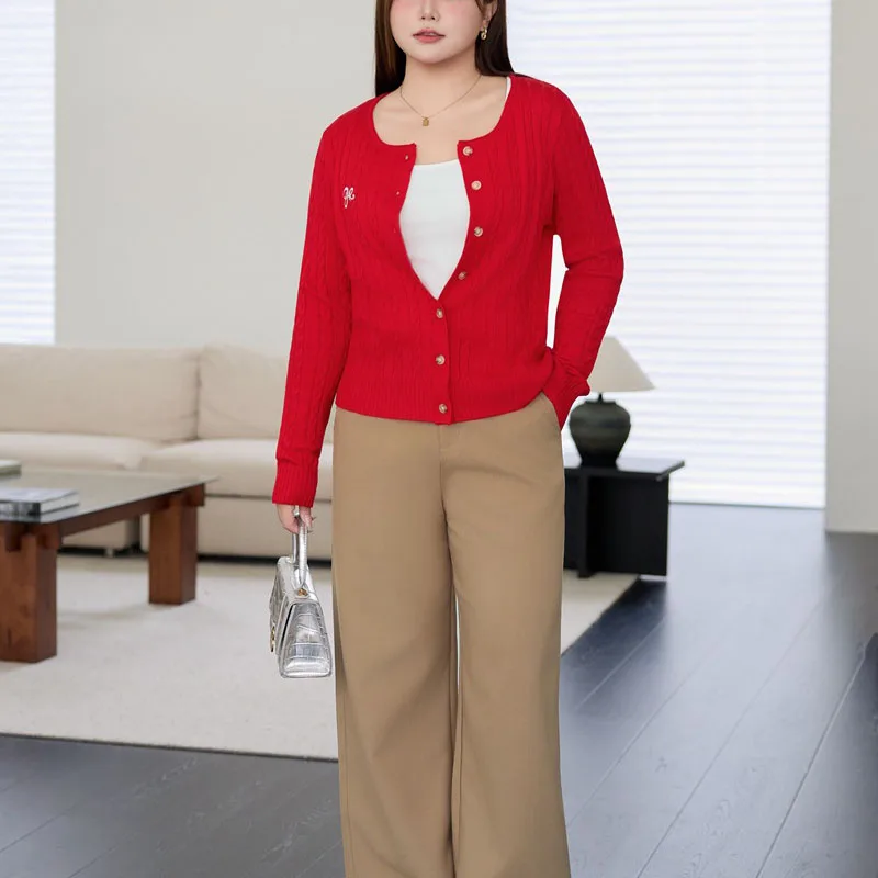 Fashion Plus Size Women's Sweaters Cardigan Premium VINTAGE Embroidery Knitted Twist Red Jumpers 9162