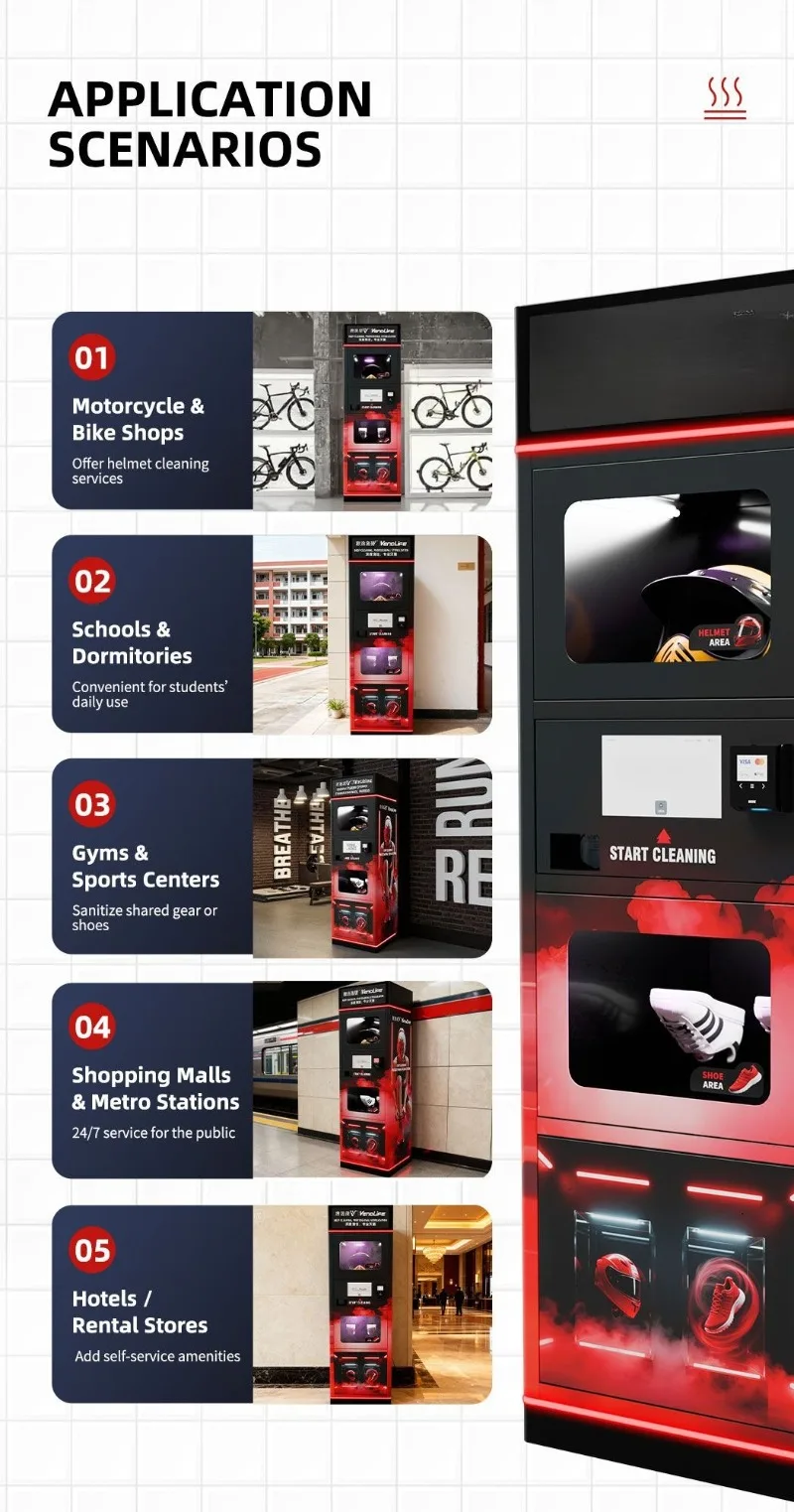 Vendlife Dual Compartment Cleaning and Disinfection Bike Motorcycle Helmet Cleaning Vending Machine Shoes Vendo Machine for Dry Washing and Deodorant