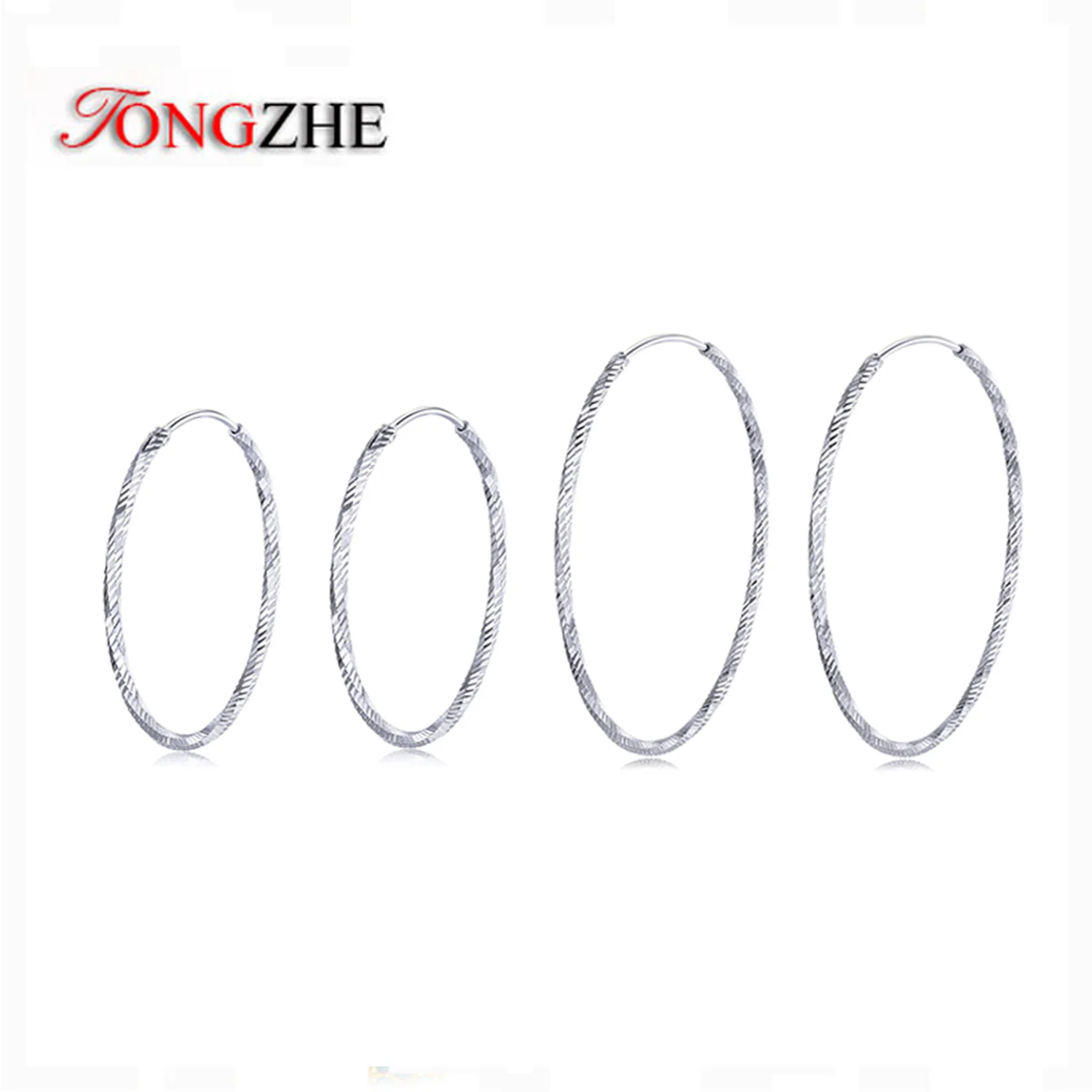 

TONGZHE Scrub Matte Round Circle Big 925 Sterling Silver Fashion Hoop Earrings for Women European Jewelry Gift 38/52MM