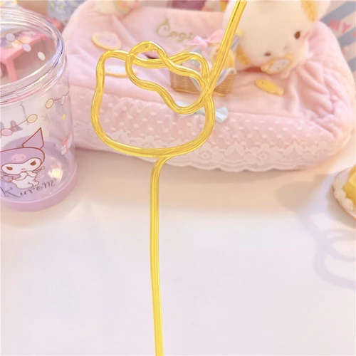 헬로 키티 애니메이션 Kt 고양이 인형 모양 빨대, 재사용 가능한 컬러 빨대 호스, 음료 주스 우유 빨대 선물 2
