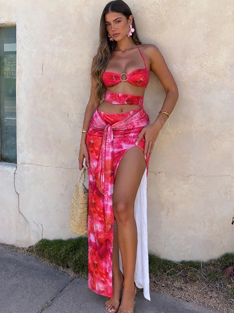 Nibber Chic Sexy Halter Dress Women 2025 Summer Strapless Metal Knot Hollow Slits Beach Party Backless Irregular Ribbon Bodycon