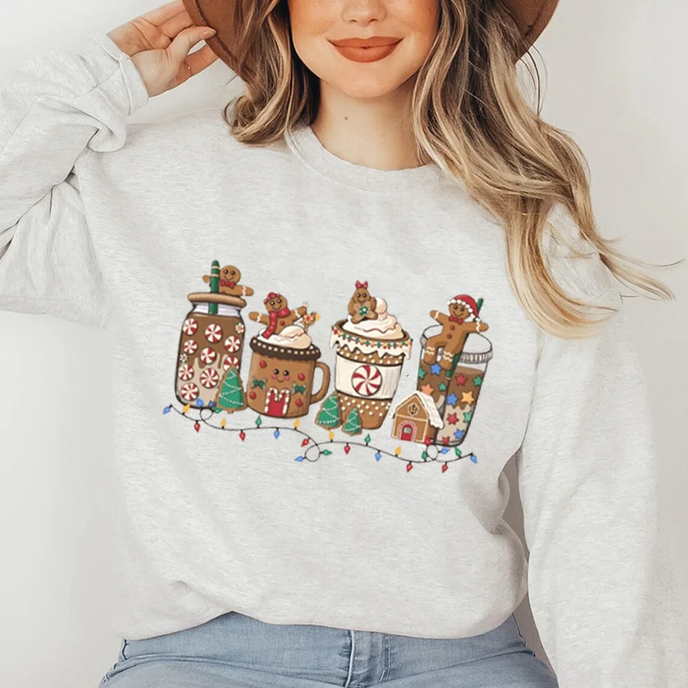 Weihnachten Themed Tree & Cups Bedrucktes Langarm-Sweatshirt Herbst Winter Rundhalsausschnitt Baumwolle Damen Pullover Frohe Weihnachten Geschenk – Detail 4