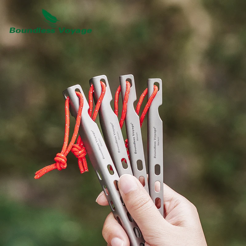 Tent Pegs Camping Tent Accessories Camping Tent Fasteners Boundless Voyage Titanium Pegs Outdoor Camping V-type Tent Stakes Portable Tent Titanium Nail Ti4008P
