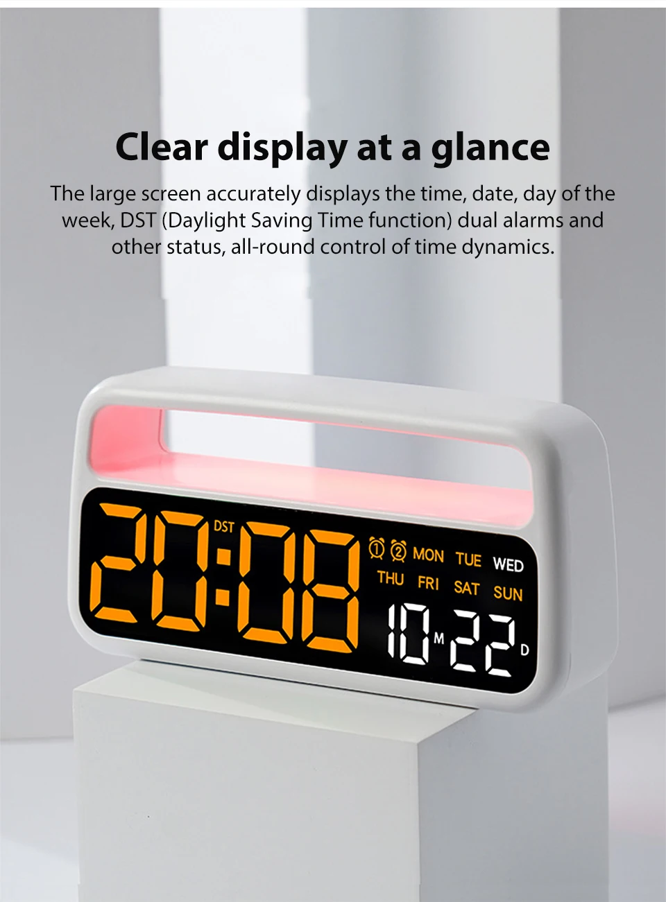 Description Picture 3 of itemDigital Alarm Clock with Ambient-Light Date Dual Alarms Electronic Table Clock Brightness Adjustment Sleep Mode Home LED Clocks