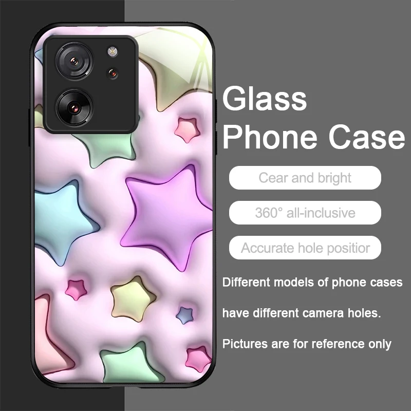 Chic Heart and Star Pattern Tempered Glass Phone Case - Y2K Style