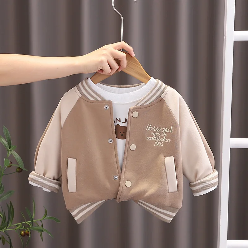 Boys Baseball Coat Children Cartoon Letter Button Jacket Spring Autumn Girls Cute Fashion Casual Clothes 12M-6 Years