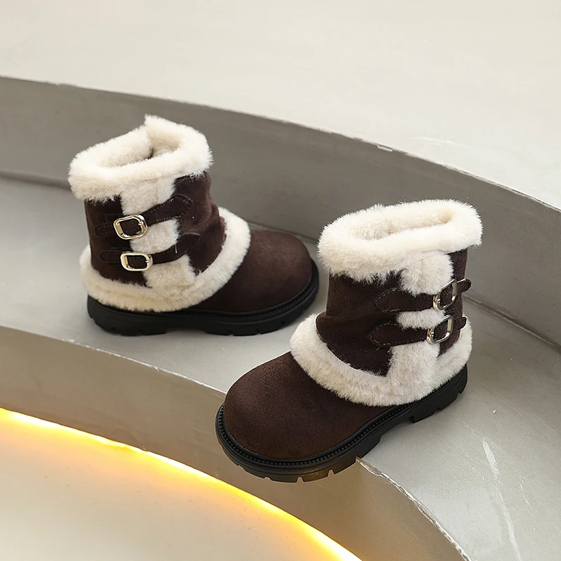 Children's Winter Boots for Girl Warm Furry Princess Fashion Platform Ankle Boots Soft Furry Non-slip Kids Causal Cotton Boots