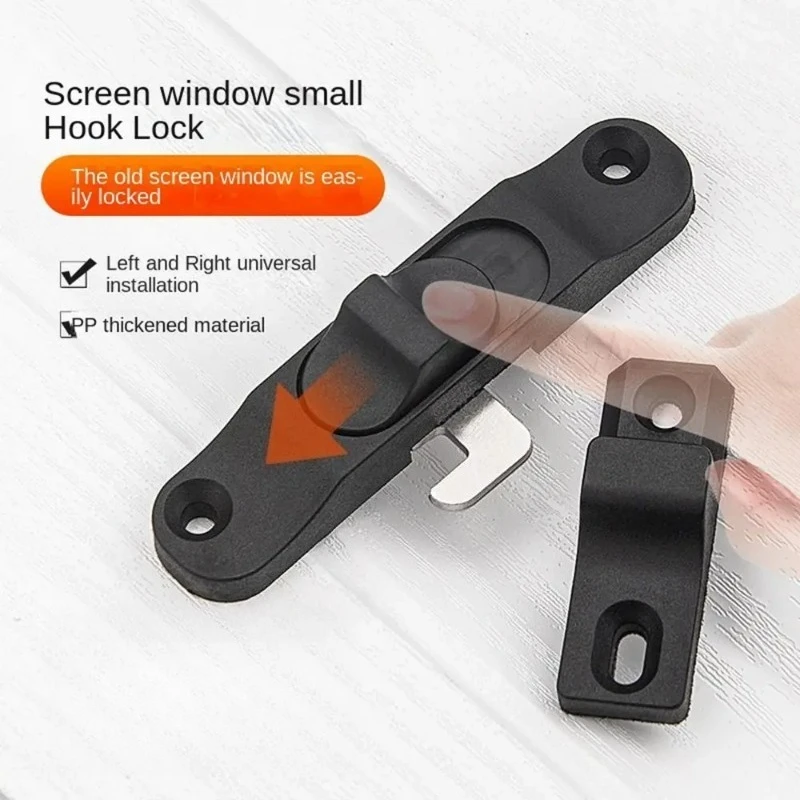 Chiusure per porte con schermo pieghevole scorrevole Trackless Serrature con gancio per finestra in rete push-pull Serratura antifurto Fibbia Chiusura universale sinistra e destra - immagine 4