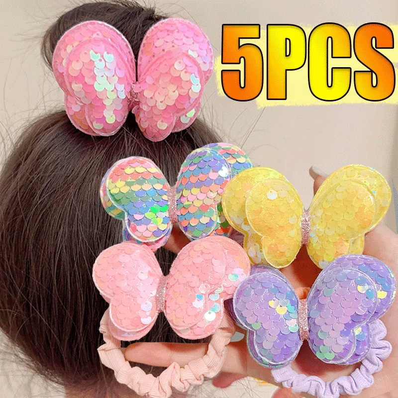 

Fashion Sequin Big Butterfly Hair Rope Children Scrunchies Tie High Ponytail Braid Girl Rubber Band Headwear Hair Accessories