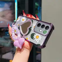 White Daisy Phone Accessory Set: Case, Lanyard, and Circular Stand for Realme C53 (India) (PURPLE)