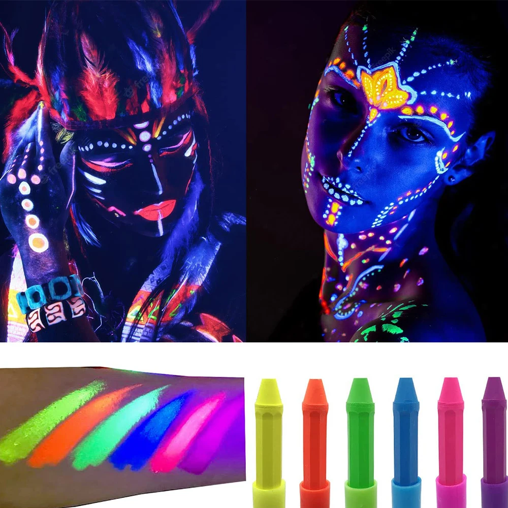 Glow in The Dark Face Body Paint Glow Sticks Surface UV Neon Paint Crayons  Makeup Face Painting Kit for Halloween and Parties - AliExpress