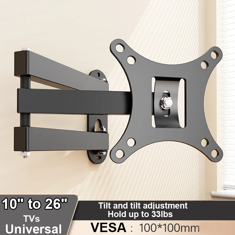 Full Motion TV Monitor Wall Mount Bracket Articulating Arms Swivel Tilt Extension Rotation For Most 10-32 Inch Flat Curved TVs