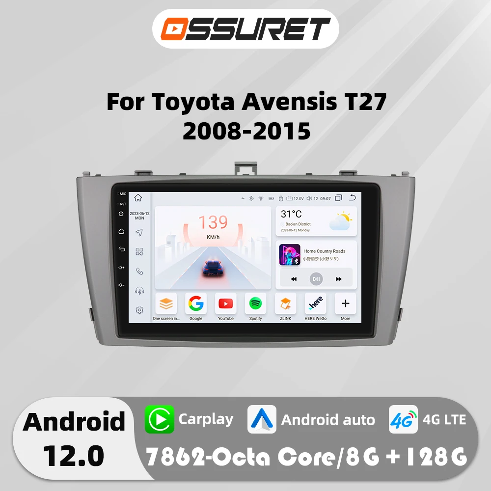 4G Carplay Android 12 Auto multimedia dla Toyota Avensis T27 2008-2015 Autoradio GPS navi Stereo 7862 inteligentne systemy samochodowe