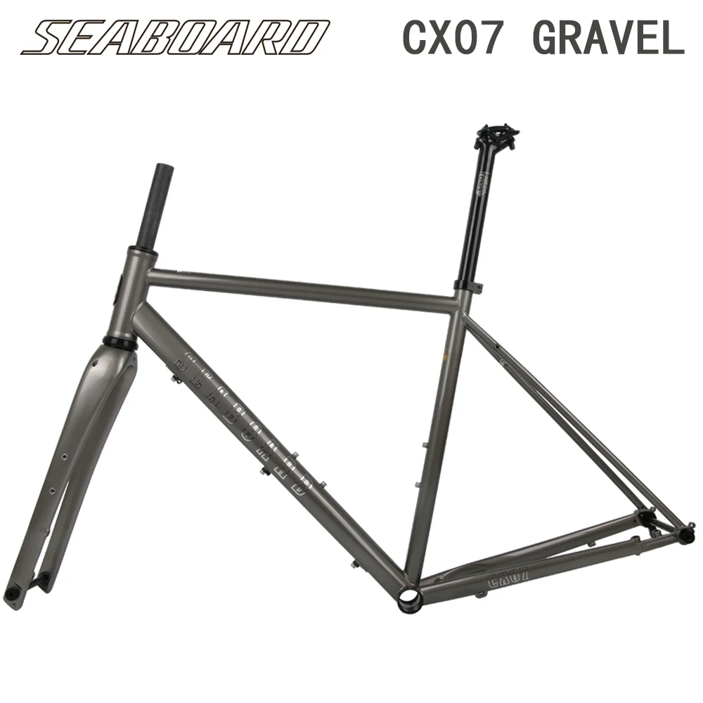 

SEABOARD CX07 Silver Gray Disc Brake Chrome Frame With Carbon Fork Heat Treatment Steel Road Bike Frames 700C CR-MO Gravel Frame