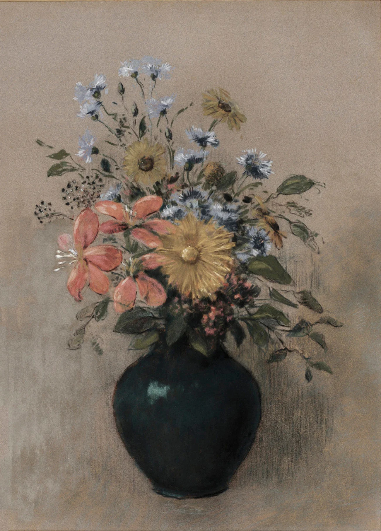 ニュートラルカントリープリントのヴィンテージキャンバス絵画