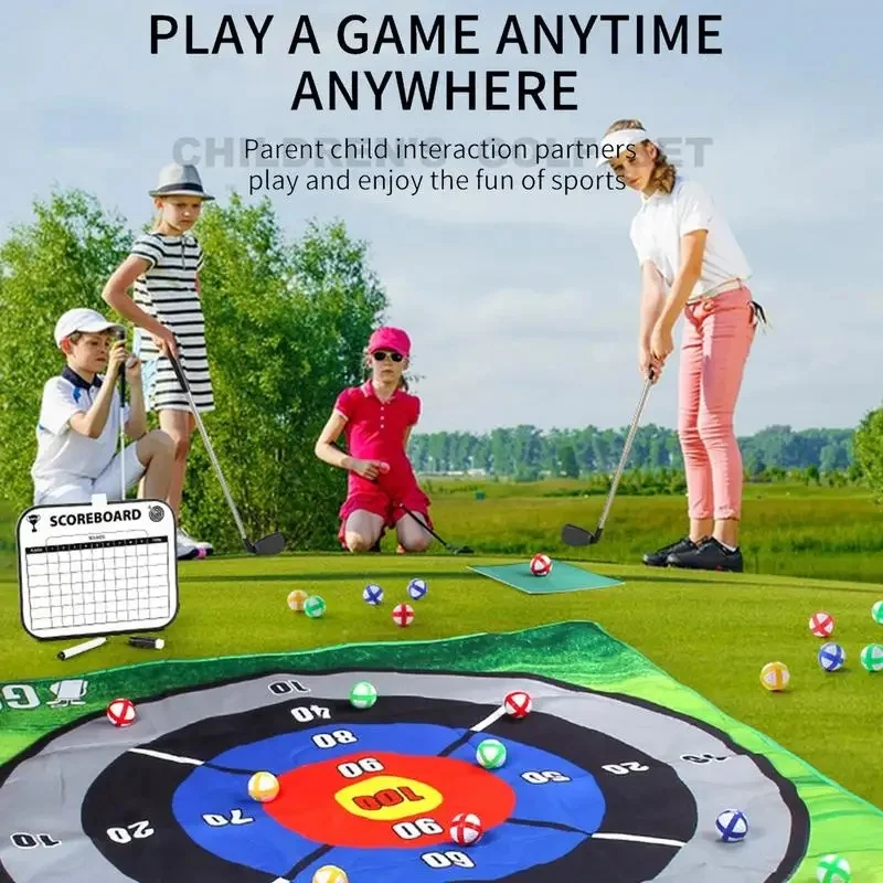 Indoor Kids Golf Floor Game Toys Multiplayer Interactive Sports Party Games Golf Mat Set with Club Floor Toys Gift for Kids