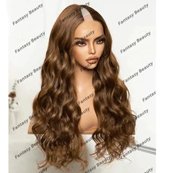 Caramel Brown 100% Human Hair 1x4 Opening Middle V Part Wigs Easy Wear for Black Women Light Blonde Long Deep Wave U Part Wigs