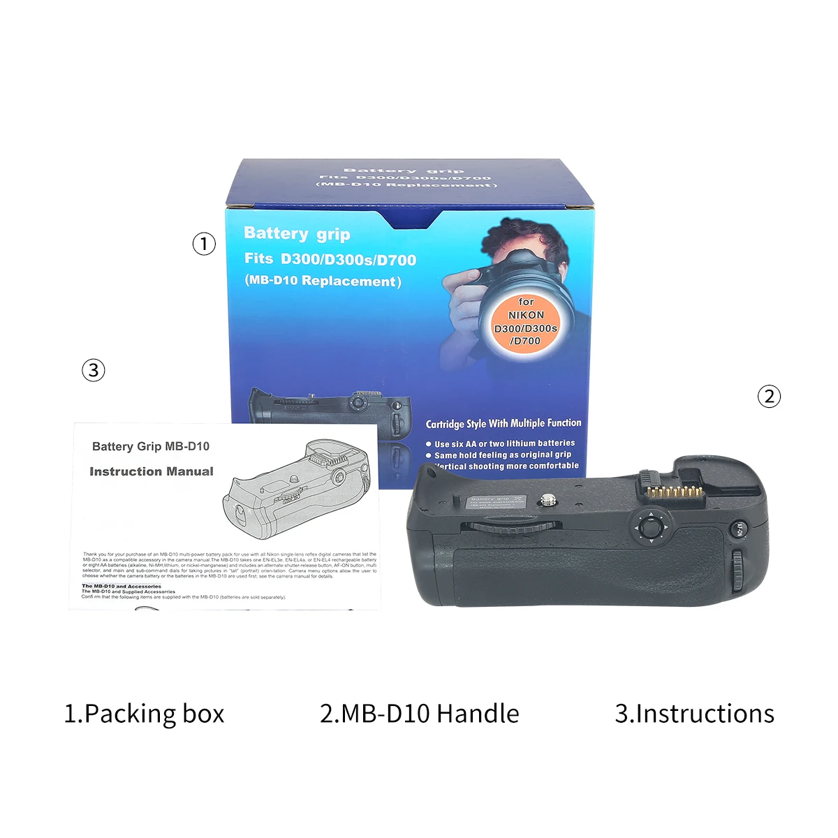 MB-D10 Vertical Battery Grip Multi-Power Battery Pack for Nikon