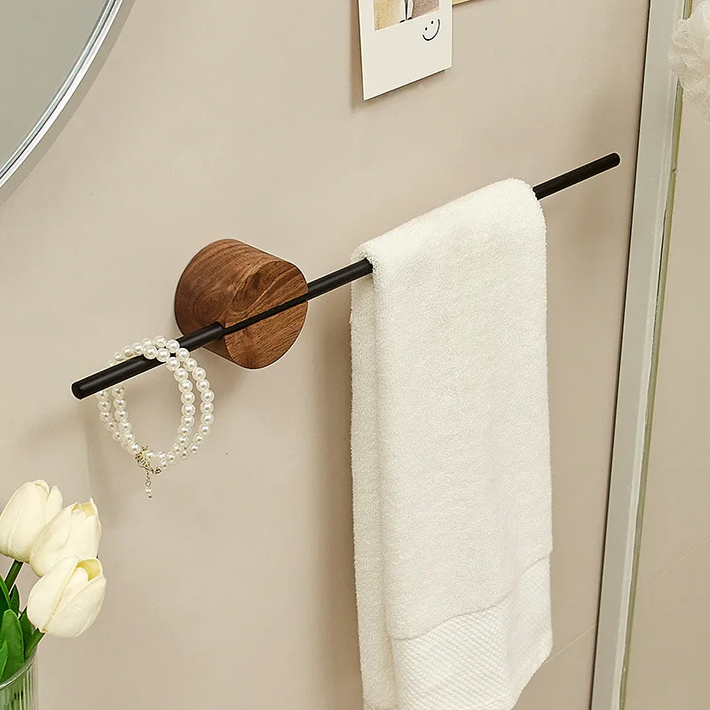 Towel Bar No Drilling Wood Towel Holder Bathroom Shelves Bathroom Organizers Hang Kitchen Storage Rack toalleros