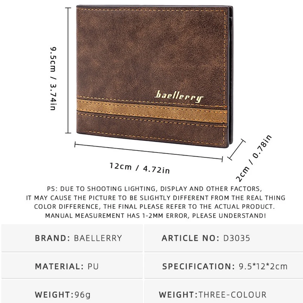 Baellerry Solid Shade Men Wallet, Soft PU Leather Minimalist Short Bifold for Daily Use